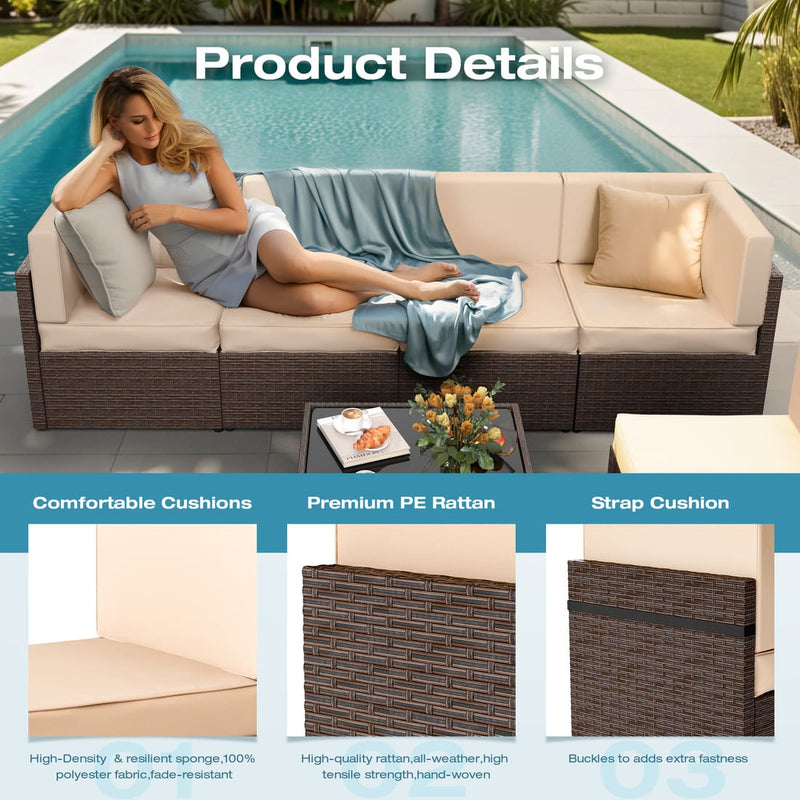 Pamapic Rattan Outdoor Sectional Couch Set  (7 Pieces)