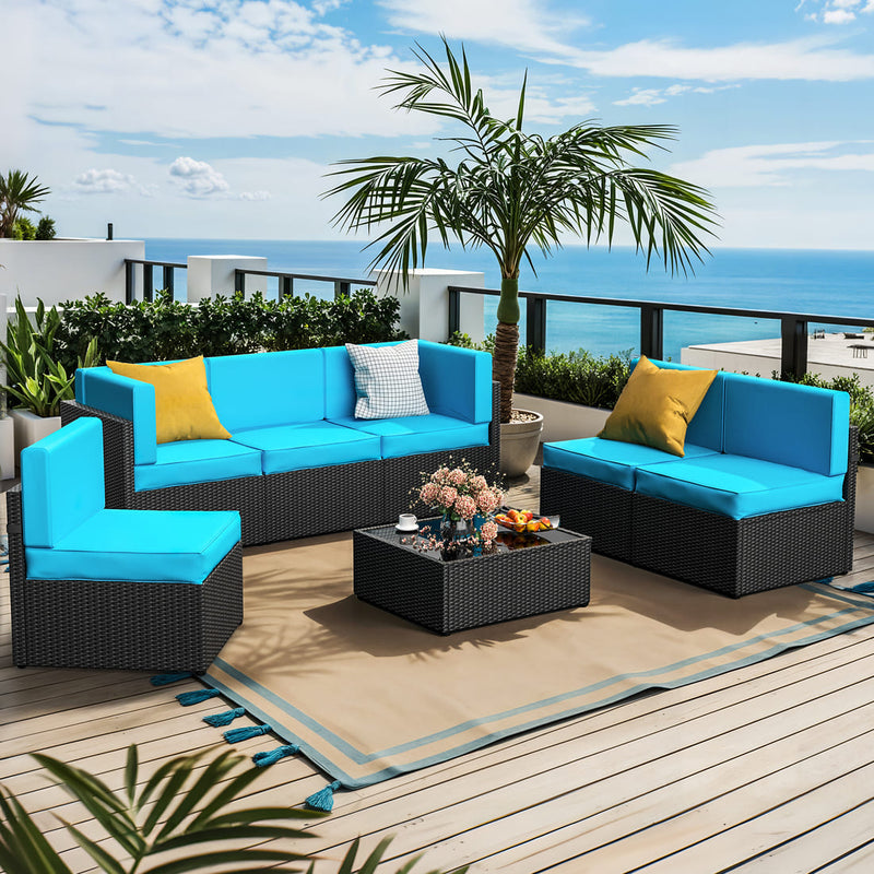 Pamapic Rattan Outdoor Sectional Couch Set  (7 Pieces)