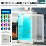 3-Sided Electric Fireplace TV Stand, Farmhouse Entertainment Center with 36" LED Fireplace & Glass Doors for Living Room