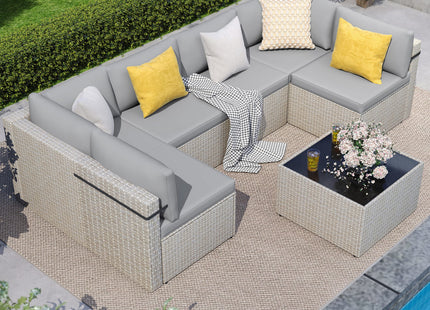 Pamapic Rattan Outdoor Sectional Couch Set  (7 Pieces) Pamapic
