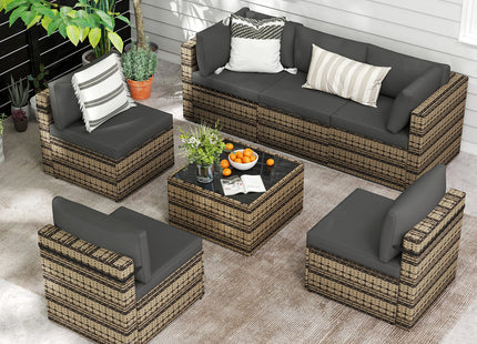 Pamapic Rattan Outdoor Sectional Couch Set  (7 Pieces) Pamapic