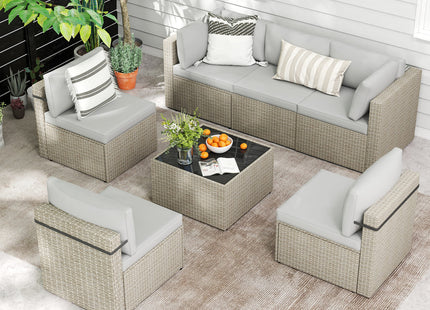 Pamapic Rattan Outdoor Sectional Couch Set  (7 Pieces) Pamapic
