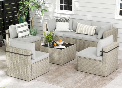 Pamapic Rattan Outdoor Sectional Couch Set  (7 Pieces) Pamapic