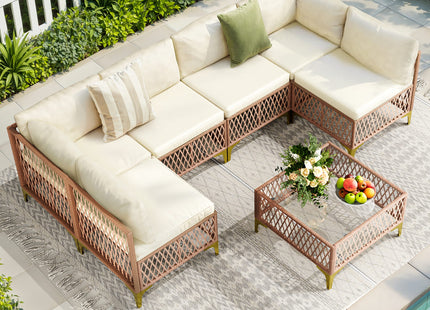 Axis 70.2" Boho Outdoor Sectional Set, 7-Piece Pamapic
