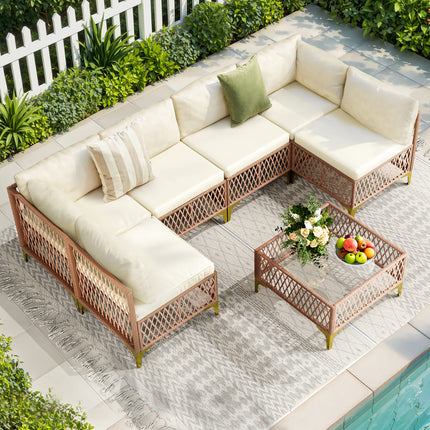 Axis 70.2" Boho Outdoor Sectional Set, 7-Piece Pamapic