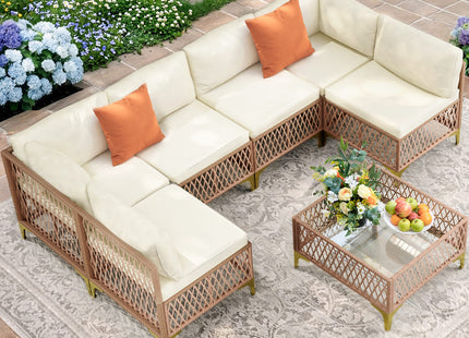 Axis 70.2" Boho Outdoor Sectional Set, 7-Piece Pamapic