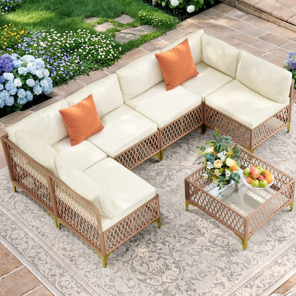 Axis 70.2" Boho Outdoor Sectional Set, 7-Piece Pamapic