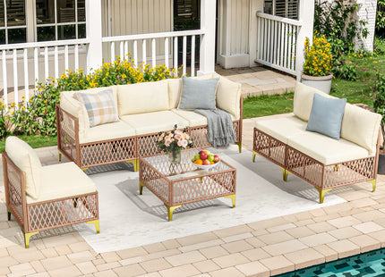 Axis 70.2" Boho Outdoor Sectional Set, 7-Piece Pamapic