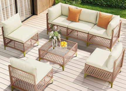 Axis 70.2" Boho Outdoor Sectional Set, 7-Piece Pamapic