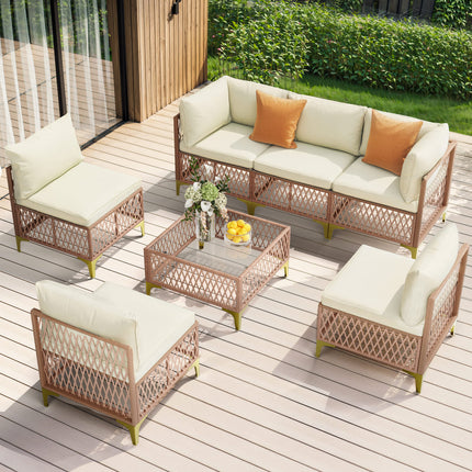 Axis 70.2" Boho Outdoor Sectional Set, 7-Piece Pamapic