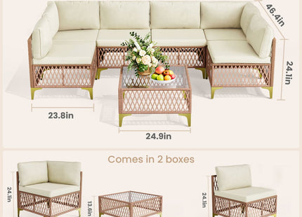 Axis 70.2" Boho Outdoor Sectional Set, 7-Piece Pamapic