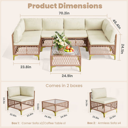 Axis 70.2" Boho Outdoor Sectional Set, 7-Piece Pamapic