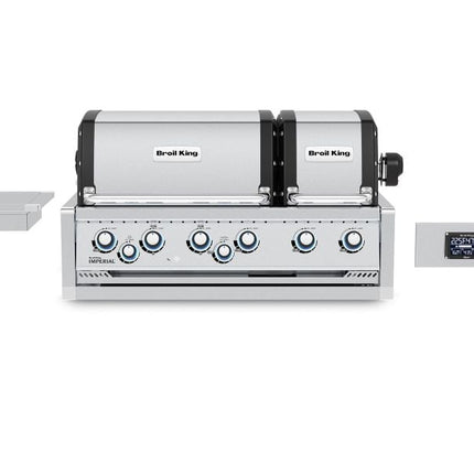 Broil King 118 x 70-Inch Outdoor Kitchen Island with Imperial QS 690i 6-Burner Gas Grill, Rotisserie, Side Burner, Refrigerator & iQue™ Technology Control