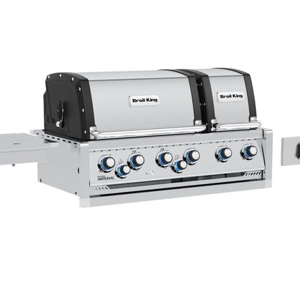 Broil King 118 x 70-Inch Outdoor Kitchen Island with Imperial QS 690i 6-Burner Gas Grill, Rotisserie, Side Burner, Refrigerator & iQue™ Technology Control