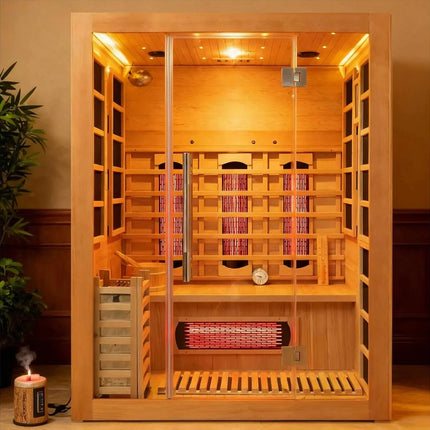 Rövia Aurora 3-Person Indoor Hybrid Sauna Room With Infrared And 4.5KW Steam Heaters (SAK41592) - Phoenix Fire Art Store