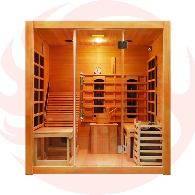 Rövia Oasis 3-Person Indoor Hybrid Sauna Room With Built-In Lounge Chair (SAK35182) - Phoenix Fire Art Store