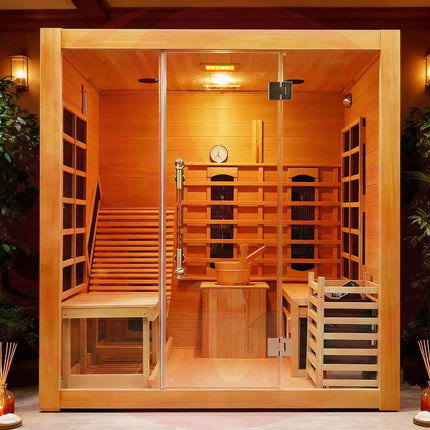 Rövia Oasis 3-Person Indoor Hybrid Sauna Room With Built-In Lounge Chair (SAK35182) - Phoenix Fire Art Store