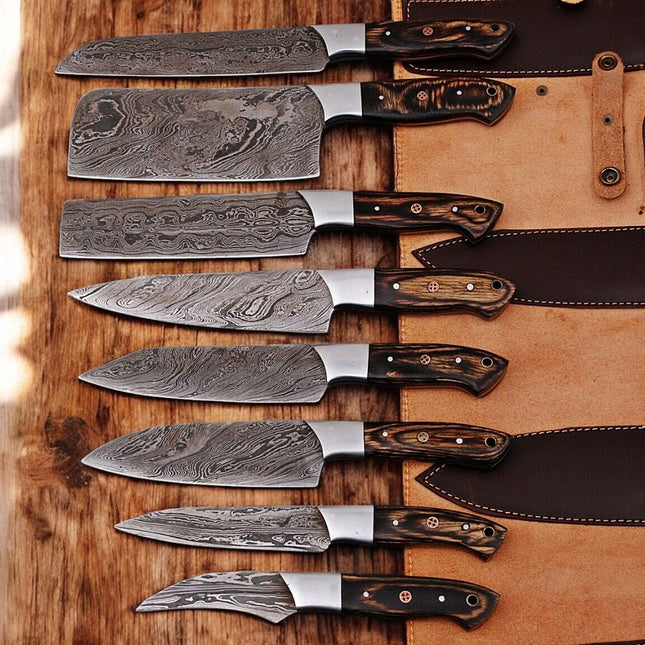 Handmade Damascus Kitchen Knives Set – Exotic Wood Handles