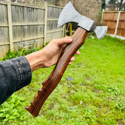 Tomahawk Axe For Sale with Custom Handmade Forged Damascus Steel Blade – "Rosewood Valor"