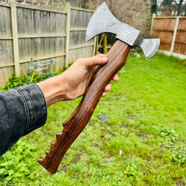 Tomahawk Axe For Sale with Custom Handmade Forged Damascus Steel Blade – "Rosewood Valor"