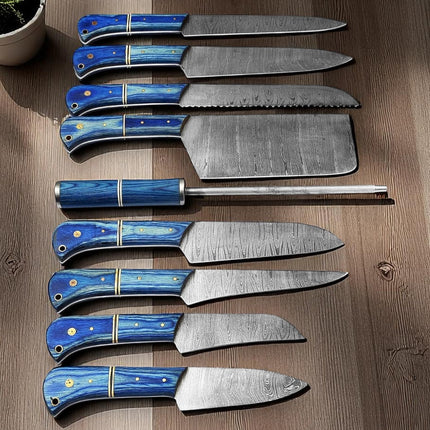 Handmade Damascus Steel Cooking Knives Set