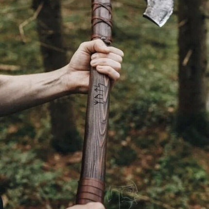 Custom Handmade Viking Battle Axe with Forged 1095 Steel Blade and Rosewood Leather-Wrapped Handle – KBS Knives Store