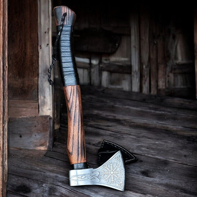 Battle Axe with Custom Handmade Forged Engraved 1095 Steel Blade and Ash Wood Handle – Warrior's Edge
