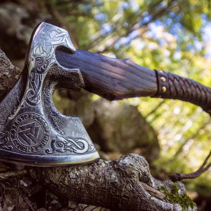 Native American Tomahawk with Custom Handmade Forged Engraved 1095 Steel Blade and Rosewood Handle – Warrior’s Edge