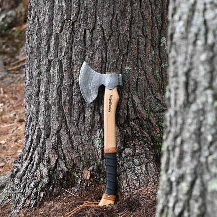 Custom Handmade Viking Axe with Forged 1095 Steel Blade and Ash Wood Leather-Wrapped Handle – KBS Knives Store