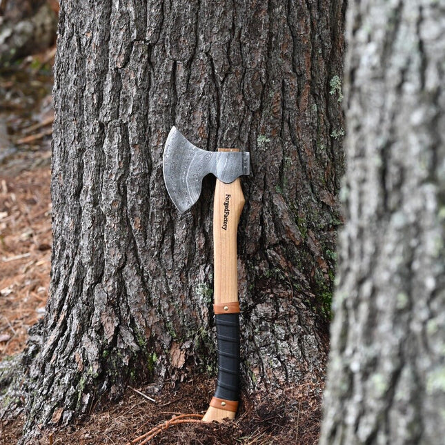 Custom Handmade Viking Axe with Forged 1095 Steel Blade and Ash Wood Leather-Wrapped Handle – KBS Knives Store