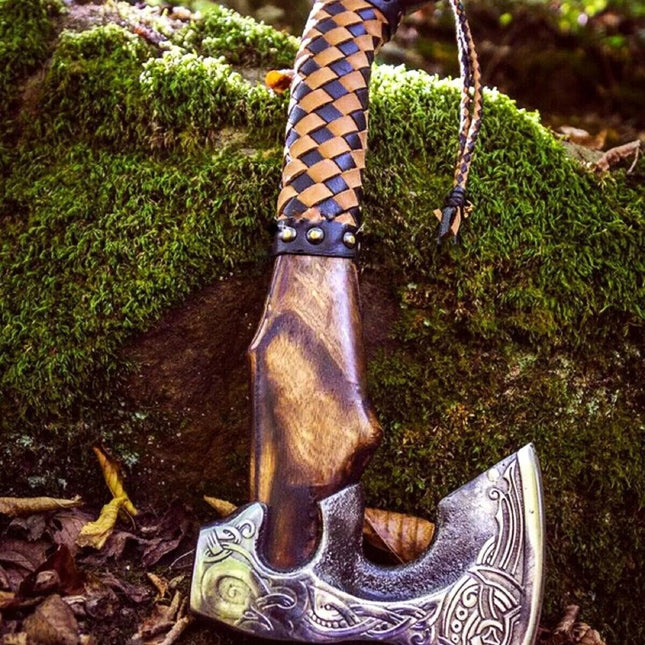 Native American Tomahawk with Custom Handmade Forged Engraved 1095 Steel Blade and Ash Wood Handle – Spirit of the Plains