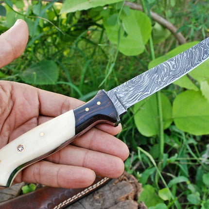 Custom Handmade Damascus Steel Fillet Knife with Wenge Wood and Bone Handle - 11-inch Overall Length"