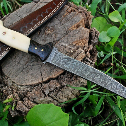 Custom Handmade Damascus Steel Fillet Knife with Wenge Wood and Bone Handle - 11-inch Overall Length"