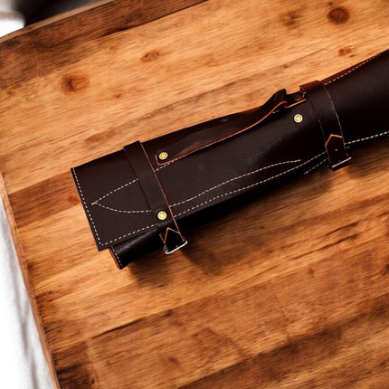 Handmade Damascus Steel Kitchen Knives Set with Leather Roll