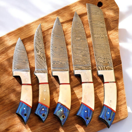 Handmade Damascus Kitchen Knives Set – Exotic Wood & Bone