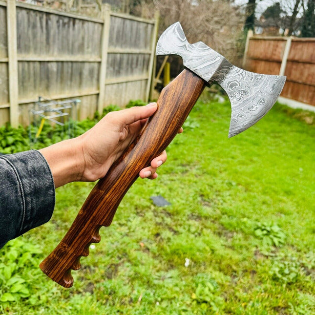 Tomahawk Axe For Sale with Custom Handmade Forged Damascus Steel Blade – "Rosewood Valor"