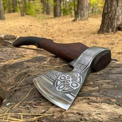 Battle Axe Set: Tomahawk and Hammer with Custom Handmade Forged Engraved 1095 Steel Blade – Warrior's Duo
