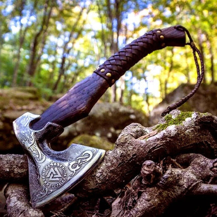 Native American Tomahawk with Custom Handmade Forged Engraved 1095 Steel Blade and Rosewood Handle – Warrior’s Edge