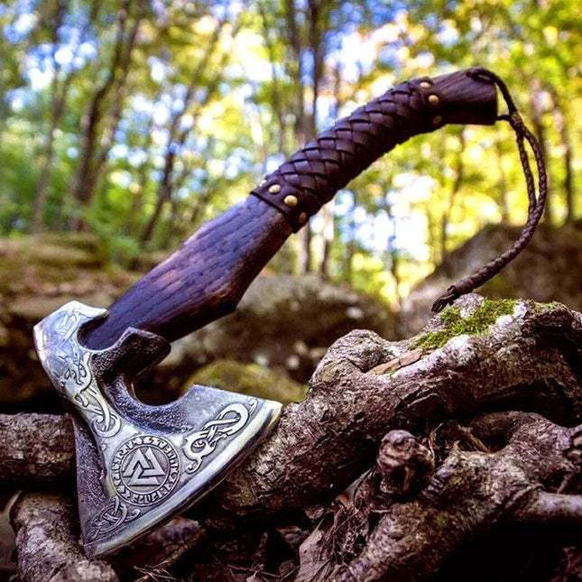 Native American Tomahawk with Custom Handmade Forged Engraved 1095 Steel Blade and Rosewood Handle – Warrior’s Edge