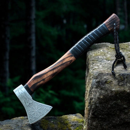 Battle Axe with Custom Handmade Forged Engraved 1095 Steel Blade and Ash Wood Handle – Warrior's Edge