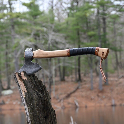 Custom Handmade Viking Axe with Forged 1095 Steel Blade and Ash Wood Leather-Wrapped Handle – KBS Knives Store