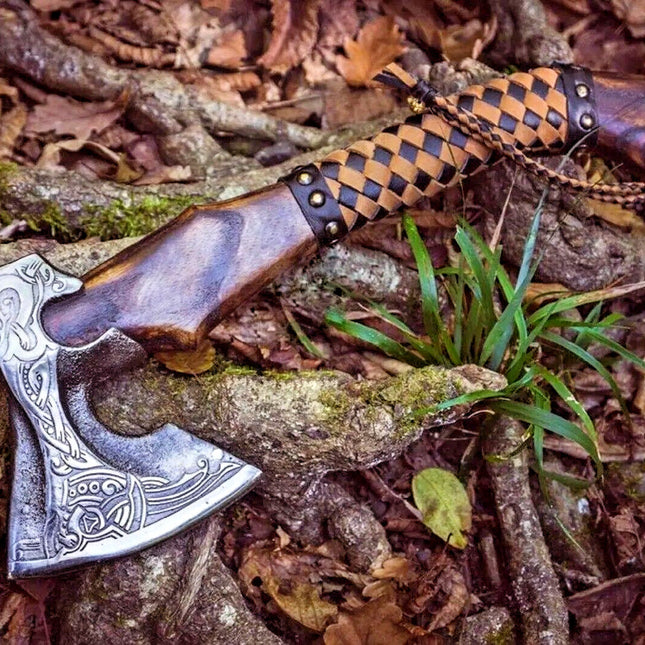 Native American Tomahawk with Custom Handmade Forged Engraved 1095 Steel Blade and Ash Wood Handle – Spirit of the Plains