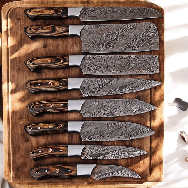 Handmade Damascus Kitchen Knives Set – Exotic Wood Handles