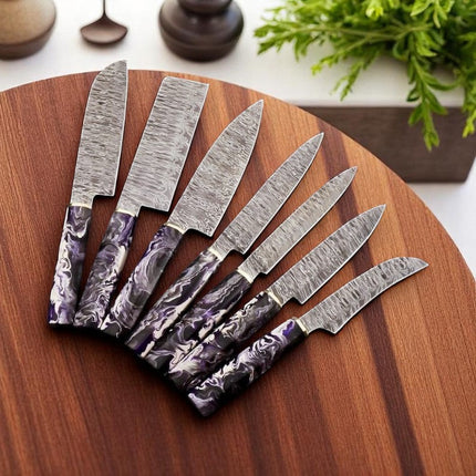Premium Damascus Knife Set with Leather Roll