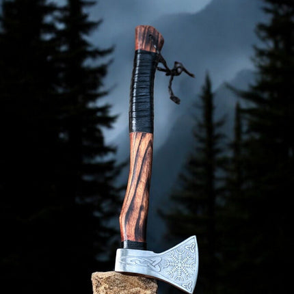 Battle Axe with Custom Handmade Forged Engraved 1095 Steel Blade and Ash Wood Handle – Warrior's Edge