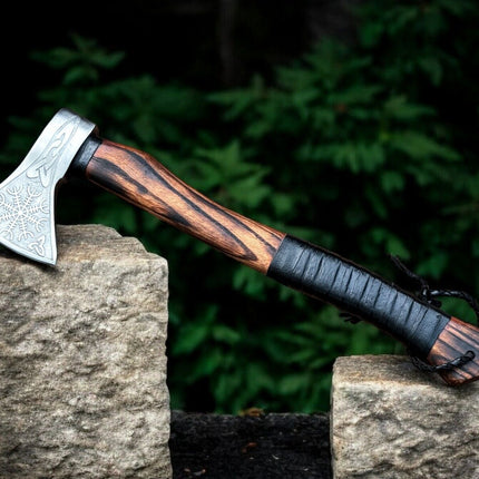 Battle Axe with Custom Handmade Forged Engraved 1095 Steel Blade and Ash Wood Handle – Warrior's Edge