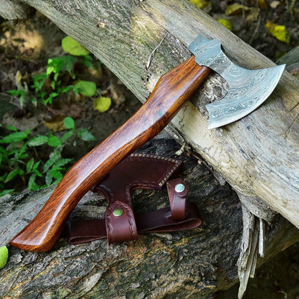 Tomahawk Axes with Custom Handmade Forged Damascus Steel Blade – "Rosewood Legend"