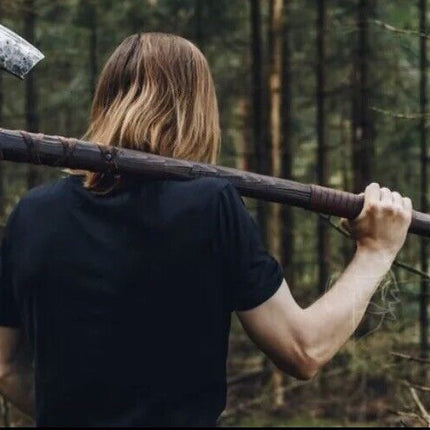 Custom Handmade Viking Battle Axe with Forged 1095 Steel Blade and Rosewood Leather-Wrapped Handle – KBS Knives Store