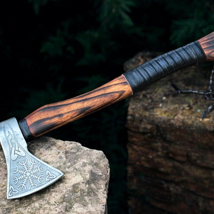 Battle Axe with Custom Handmade Forged Engraved 1095 Steel Blade and Ash Wood Handle – Warrior's Edge