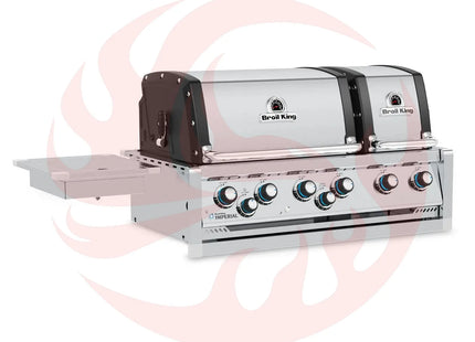 Broil King 11-Foot Outdoor Kitchen Island with Imperial S 690i 6-Burner Gas Grill, Rotisserie, Side Burner & Refrigerator (Right Orientation) - Phoenix Fire Art Store